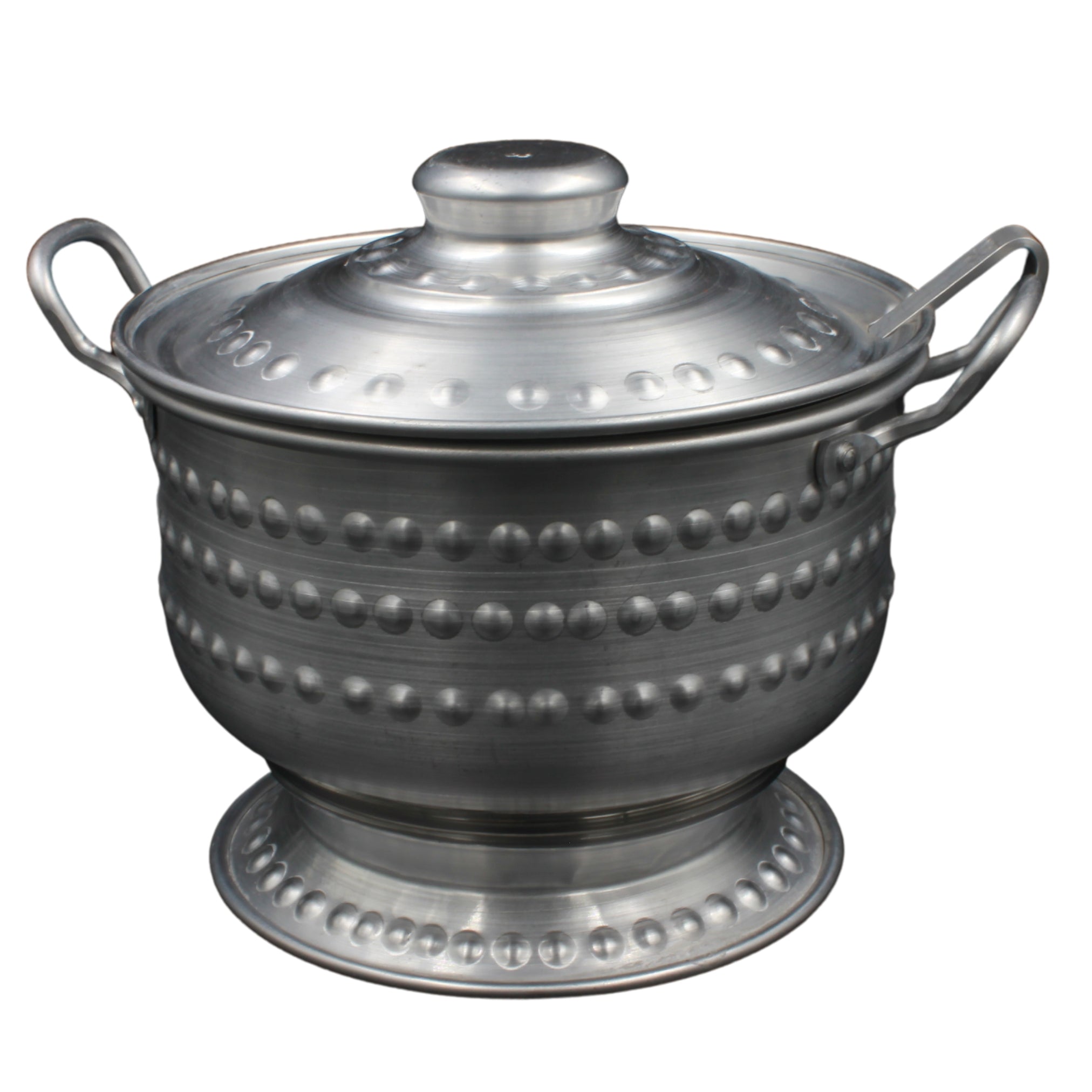 A broth and soup bowl with a ladle