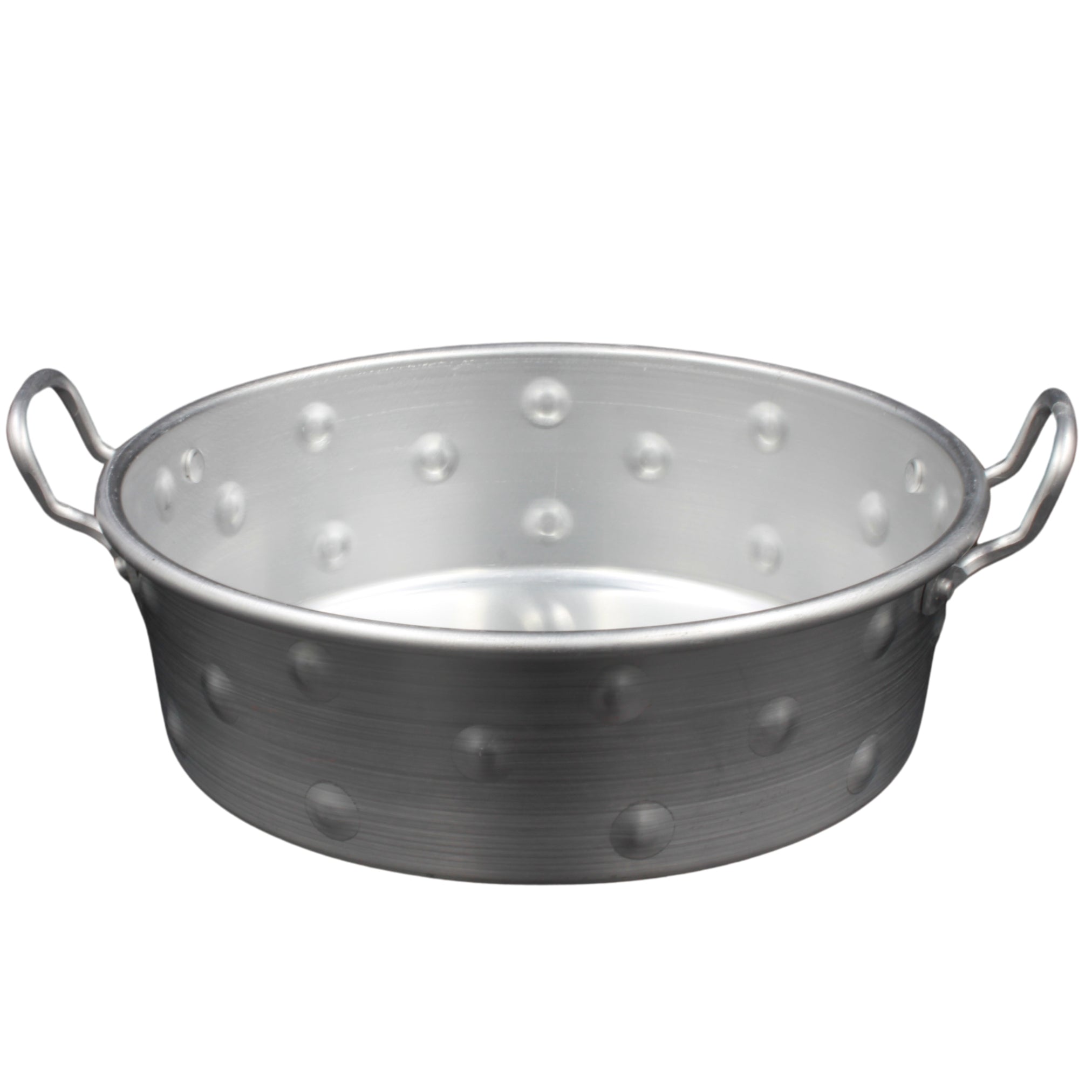 A pan with a lid and embossed handles